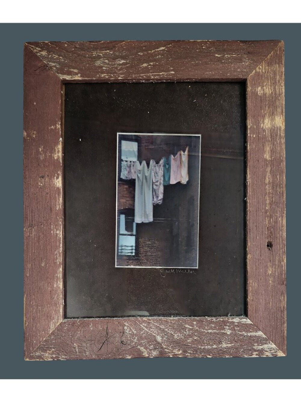 Laundry on the Line Reclaimed Wood Frame Jack Miller Original Photograph 11x12.5